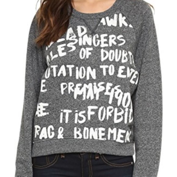 Rag & Bone Gray Graffiti Raglan Sweatshirt Medium - Picture 8 of 8